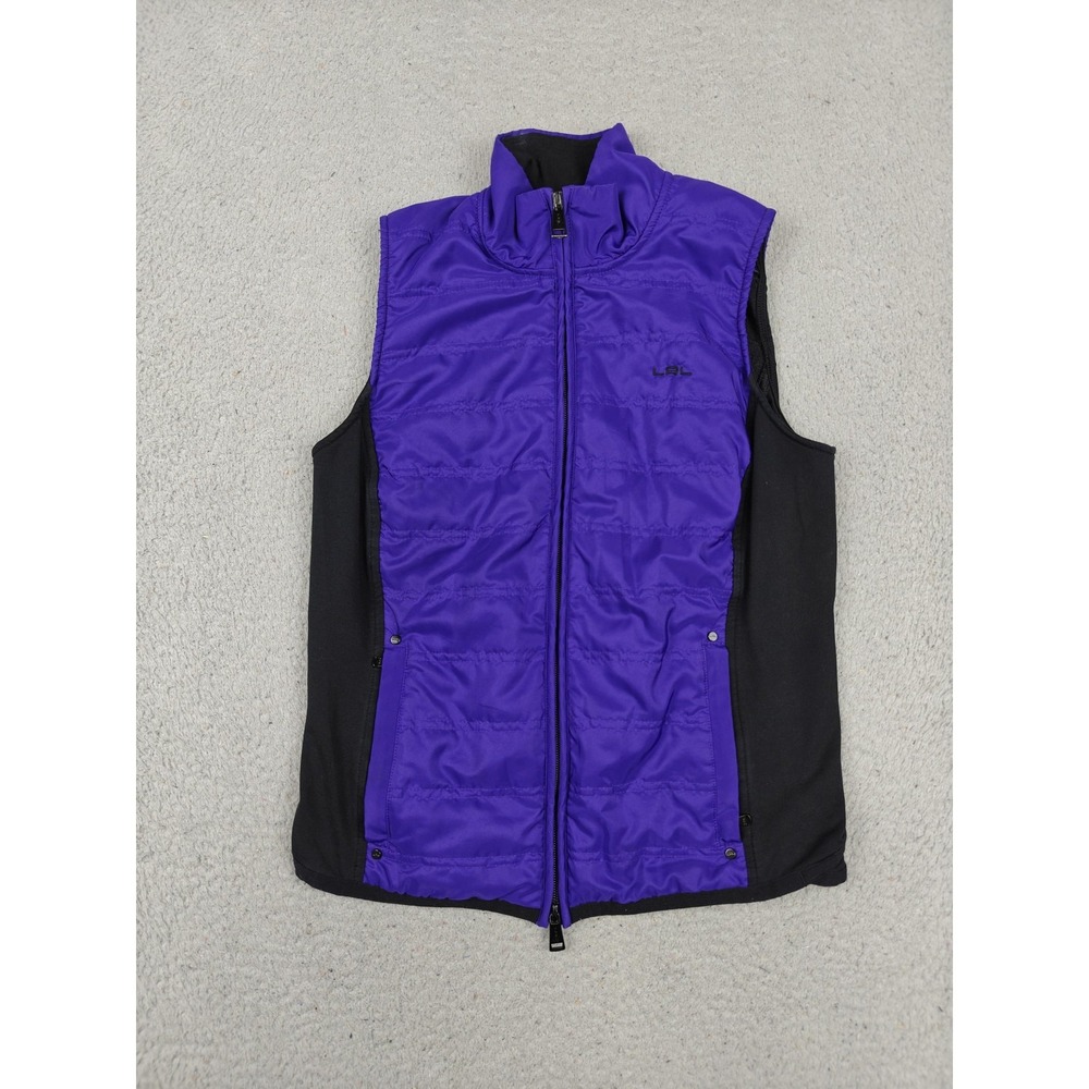 Vintage Lauren Ralph Lauren‎ Vest Womens Small Purple Quilted Full Zip Knit Back